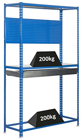 PROREGAL Reifenregal mit Arbeitsfläche und Schubfach Metal Shark No. 5 | HxBxT 200x120x40cm | 6 Reifen | Blau Reifenständer Garagenregal