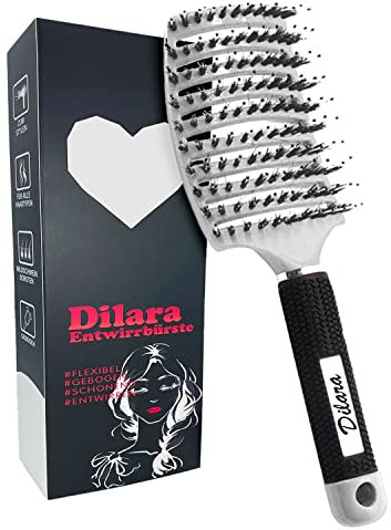 PREMIUM Wildschweinborsten Haarbürste Entwirrkamm für feines, dünnes, dickes und lockiges Haar │Haarstyling Bürste zum Entwirren der Haare Profi Entwirrbürste für Kinder und Erwachsene (Weiß)