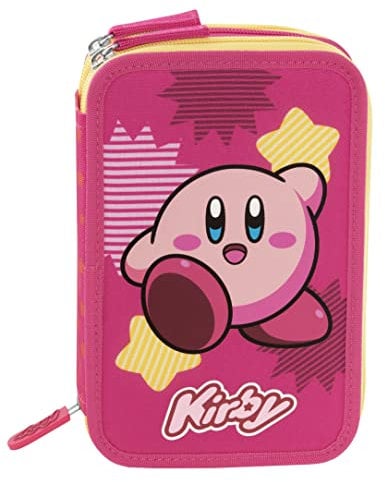 Franco Cosimo Panini Kirby Mit Stift Frixion, Federmäppchen mit 3 Reißverschlüssen, Unisex, Kinder und Jungen, Rosa (Pink), 68119, Rosa, Casual