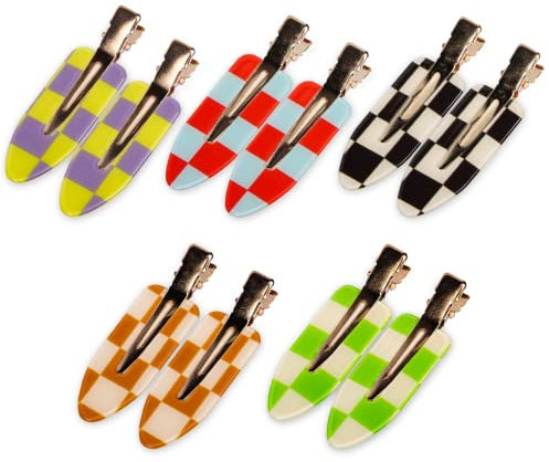 HAYHOI 10 Stück Nahtlose Haarspange, Haar Pin Curl Pins Keine Falten Biegung Haarclips, Haarklammer Damen, Haarspange für Hairstyle, Make up - Checkerboard Checker Weiß Schwarz
