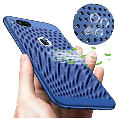 Vanqiang Breathable Case for iPhone, Heat Dissipation iPhone Case Logo Hollow Out Reticulation Hole Cooling Phone Cover (Blue,iPhone 12)