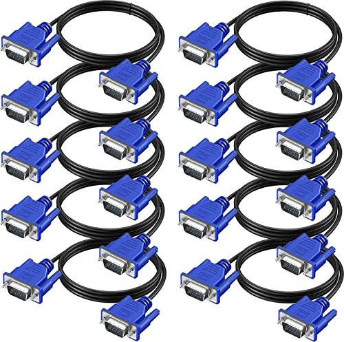 XiAyriky VGA Cable 10 Pack, Computer Monitor VGA Cord, VGA Male to Male Cord 1080P Full HD High Resolution for Monitor TV Computer Projector-6FT/1.83M