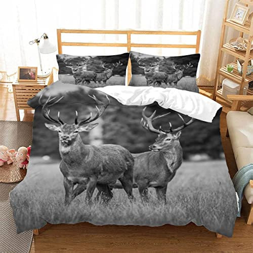 ZAKATO Bettbezüg 135x200 Hirsch 3D Motiv Bettwäsche-Sets kuschelig Leicht Mikrofaser 3 Teilig Tier Bettwäsche versteckter Reißverschluss mit 2 Kissenbezug 80x80cm für Jungen Mädchen
