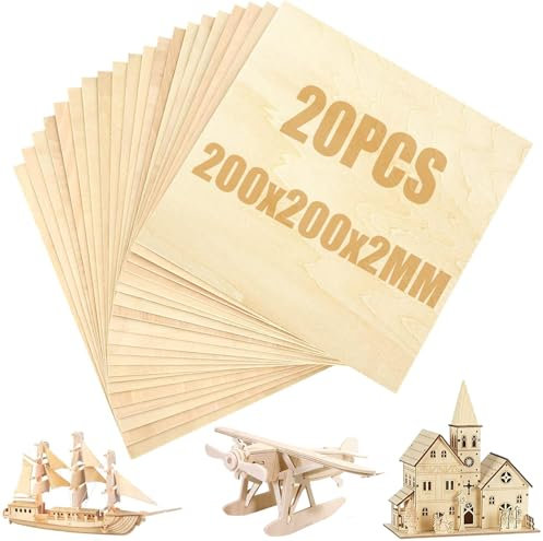 SENENQU 20 Stück Lindenholz 2 mm, Sperrholzplatte Holz Sperrholz 200 x 200 mm x 2 mm, Holzplatten zum Basteln für Laserprojekte, DIY Modell, Kunst und Handwerk, Gemälde