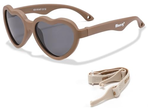 Maesy Baby Sonnenbrille Polarisiert 400 UV400 0–2 Jahre, Maes | Flexibler Rahmen mit elastischem Band, Herzform, Gläser Kat. 3