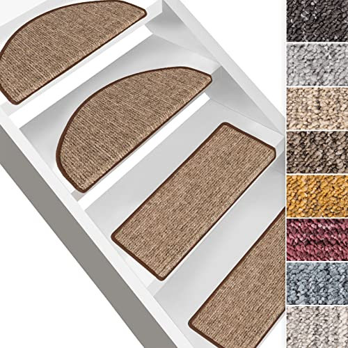 Floordirekt Stufenmatte Alto - Treppenschutz mit Winkelschiene und Klebestreifen - halbrund oder rechteckig - Made in Germany - Treppen-Teppich (Halbrund, Braun)