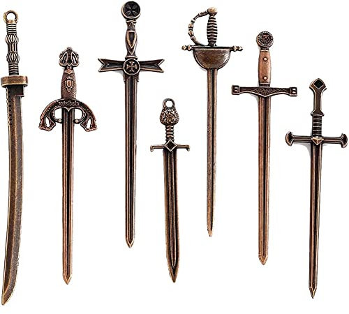 Vepoty Antike Schwerter Lesezeichen Charms 7 Stück Verschiedene Rapier Schwerter Anhänger Mini Anhänger für DIY Schmuckherstellung Zubehör