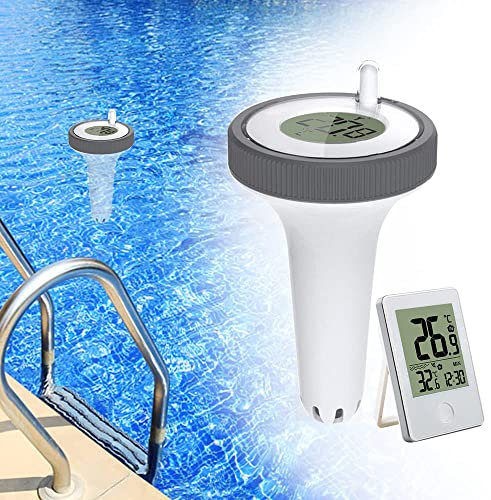 Poolthermometer Digitales,wlan thermometer mit digitaler,Poolthermometer, LCD-Anzeige, IPX7 Schwimmend Thermometer für Pool, Teich, Außenanlage