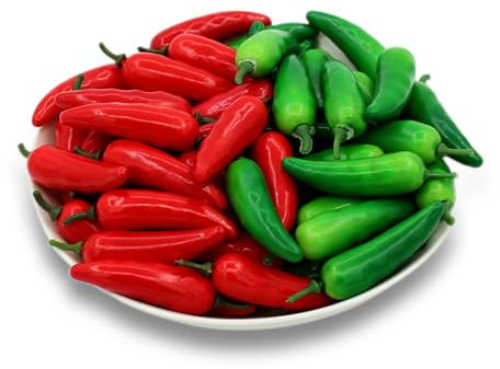 Laiiqi 60 Stück realistische Mini-Fake-Hot-Chili,Simulation lebensechter Pfeffer,Chili-Pfeffer-Dekorationen, künstliches Fake-Gemüse, roter Chili, grüner Pfeffer, Modell für Fotoshooting-Requisiten