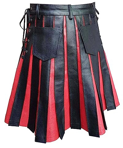 Kilts pour hommes écossais traditionnels Kilt Rock Spleiß Kilt écossais tartan Highland Utility Retro Plis Rock Utility Nouvelle Utility, E rouge., L