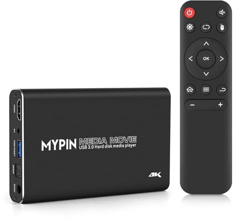 4K@30hz Lecteur Multimédia USB 3.0 HDMI Media Player avec Sortie HDMI/AV/Optique, H.265, Lecture de vidéos/Musique/Photos avec clé USB/Carte SD/4 Go Interne ou d'un Disque Dur Externe jusqu'à 8 to