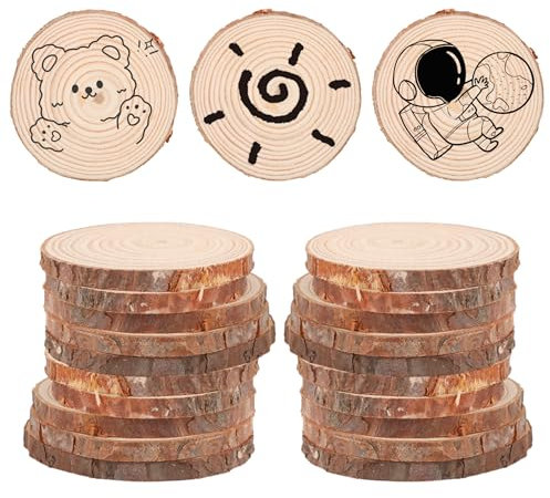 APACALI 100pcs Rondin de Bois Deco 5-6cm, Rondin Bois sans trou, Disque Rondelles en Bois, Tranches de Planche Bois Brut pour Decoration Noel Bois, Marque Place Mariage, Pyrograveur Bois