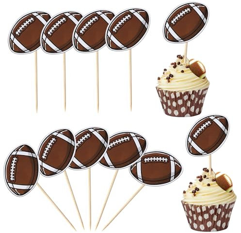 Rsstarxi 40 Stück American Football Cupcake Toppers Rugbyball Cupcake Dekorationen Sport Ball Cupcake Zahnstocher für Fußball Motto Baby Shower Kinder Geburtstag Party Kuchen Dekorationen