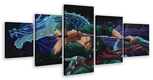 Generisch 5 Stück Anime Zoro Leinwand Poster Wandkunst-Dekordruck, Piratenjäger, für Wohnzimmer, Schlafzimmer, Dekoration Gerahmt 40x22 zoll