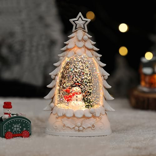 Schneekugel Weihnachten mit Beleuchtung, Weihnachtslaterne mit Schneegestöber, LED Weihnachtsdeko Vintage Schneekugel Laterne, Weihnachtsbaum Nachtlicht Batteriebetrieben für Weinachtsdekorationen (C)