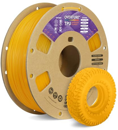 OVERTURE TPU Filament 1.75 mm, Flexible TPU Rolle Weiches 3D-Drucker Filament, 95A 1kg Spule (2.2 lbs), Maßgenauigkeit +/- 0,02 mm(Gelb)