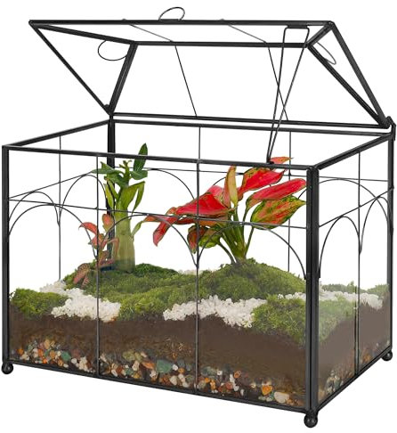REDHUGO Terrario de cristal negro hecho a mano con tapa, caja de exhibición de centro de mesa para interiores, decoración moderna, contenedor de plantas de regalo para suculentas, cactus, plantas de