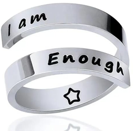 BISONBLUE Ringe Damen Damenschmuckring Rings Herren Geschenk Ringe Spiral Wrap Twist Verstellbarer Ring „I Am Enough“ Klassischer Modering Geschenk für Frauen