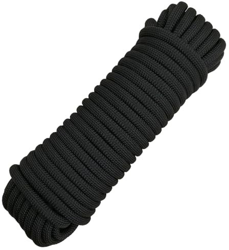 Corde Multi-usages de 10mm, Corde de Sauvetage pour Bateau, Corde de remorquage de Voiture, Corde de Levage, Corde d'escalade (Noir, 20m)