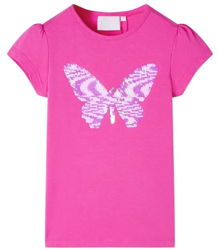 Kinder T-Shirt Flügelärmel Kurzarmshirt Rundhalsausschnitt Dunkelrosa 128
