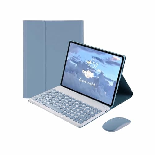 XFTeoux Keyboard Case for Fire HD 10 2023 (13th Generation) 10.1 With Mouse - Cute Round Key Wireless Detachable BT Cover, Sky Blue