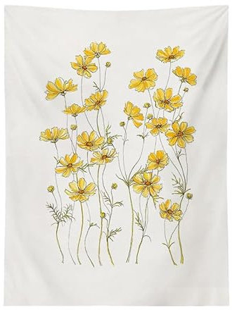 Wandteppich Beige Gelb Floral Wandbehang Weich Wandteppiche Wandkunst für Schlafzimmer Wohnzimmer Wandtuch Waschbar Wandteppich Aesthetic Wohnkultur Tapestry (150x130cm)