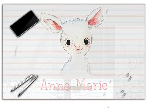 Schreibtischunterlage personalisiert mit Namen | wasserfeste Schreibunterlage, abwischbar, glatt | stabiles, hochwertiges Acrylglas, Kinder Kunststoff Tiere | 60x40cm 06- Schaf