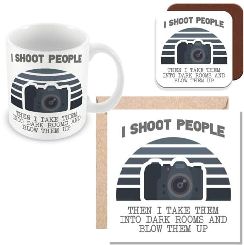 MUGGZ Mug, Card & Coaster Gift for Photographers - I Shoot People and Blow Them Up - Giftset - Made in The UK