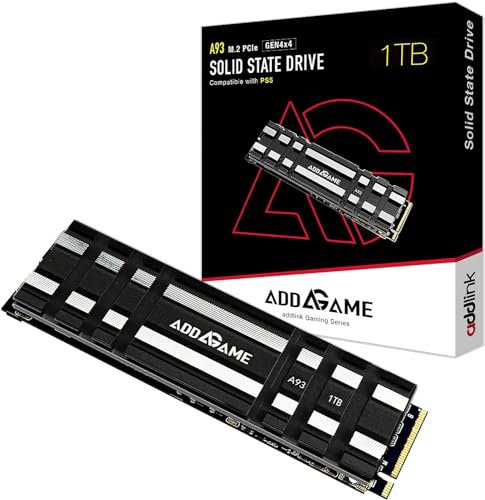 Addlink A93 1TB Gaming PC PS5 M.2 SSD mit Heatsink, ultimative Gaming-Leistung bis zu 7.200 MB/s, Gen 4 PCIe NVMe M.2 2280, SLC Cache für schnellere Ladezeiten
