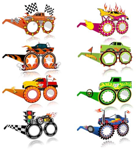 Big Eye Owl 8Stück Monster Truck Papierbrille Lustige Brillen Monstertruck Partybrille Party Favors Supplies LKW Birthday Party Decorations Photo Booth Props For Kids Boys