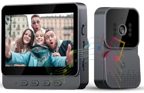 Zeerkeer Kabellose Video Türklingel, 1080P Türklingel Funk mit Kamera, 4.3 Bildschirm Video Türklingel mit Gegensprechanlage, Nachtsicht kabellose Video-Türsprechanlage, 70° Weitwinkelobjektiv