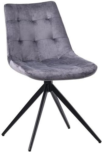 CLP Esszimmerstuhl Merna I Küchenstuhl gepolstert und schwenkbar I Polsterstuhl mit Rückenlehne, Farbe:dunkelgrau, Material:Samt