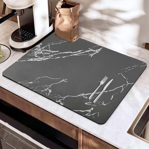 SOQKEEN Tapis Egouttoir Vaisselle Absorbant, 40 x 30 cm Tapis Absorbant Vaisselle Marbre, Tapis de Sechage Evier Cuisine, Tapis Evier Cuisine Antidérapant, Tapis Auto Sechant pour Egoutoire Vaisselle