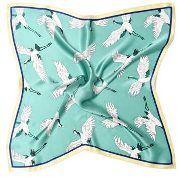 MayTree Seidentuch aus 100% Maulbeer-Seide - Quadratisch Kranich grün 53x53 - Luxuriöses Damen Halstuch - Eleganter Bandana-Schal für Damen - Luxus und Komfort für Erwachsene