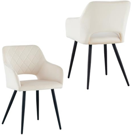 CLIPOP Esszimmerstühle, 2er Set, Polsterstühle mit Armlehnen, Metallbeine, Samtbezug, Samt Beige, bis 150 kg belastbar, für Arbeitszimmer, Wohnzimmer, Schlafzimmer (2er, Samt Beige)