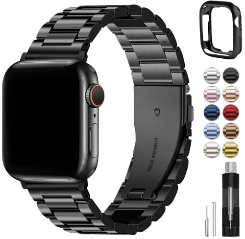 Fullmosa Kompatibel mit Apple Watch Armband Series 10 42mm Damen Herren, Metallarmband Edelstahl Ersatzarmband für iwatch Serie 10, Schwarz
