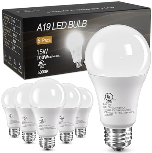TJOY 6 Pack A19 LED Light Bulbs,100 Watt Equivalent 5000K Daylight White