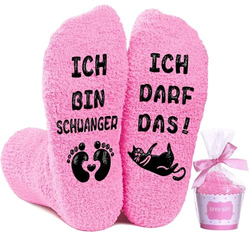 Geschenke für Schwangere Frauen Socken, Schwangerschaft Verkünden Geschenk für Werdende Mütter Freundin ICH BIN SCHWANGER ICH DARF DAS Socken, Socken Werdende Mama Geschenk Geburtstag zu Weihnachten