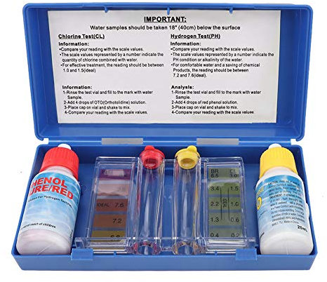 Kit de Test de PH du Chlore, Opération Simple, Boîte en Plastique Pratique, Résultats Rapides, Test de qualité de L'eau pour Piscine avec 20 Ml D'hydrogène, Liquides Indicateurs