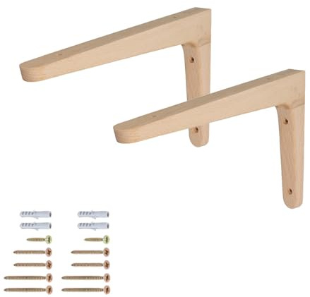 MS Beschläge Console en bois individuelle ou par paire de support d'étagère en hêtre, support de tablette en bois pour montage mural, angle de bois avec kit de fixation, support de support mural (250