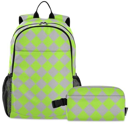 miaozhen Buffalo - Mochila escolar a cuadros amarillos, verdes y grises con lonchera para niños, con lonchera para niños de 8 a 10 años, Buffalo Plaid Amarillo Verde Gris, 1 size, Mochilas Daypack