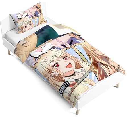 Jilijia Kitagawa Marin Bettwäsche-Set, Anime, Einzelbett, Shizuku Kuroe/Inui Sajuna, 3D-Druck, Baumwolle, Bettbezug und Kissenbezug, 2-teilig, für Jugendliche und Erwachsene