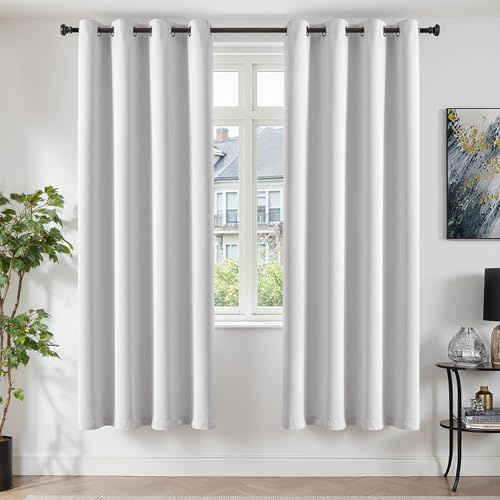 TOPICK Vorhänge Gardinen Verdunklungsvorhänge H220xB140 2er Set Grau-weiß | Gardinen mit Ösen Wohnzimmer Fensterdekoration Blackout Curtains verdunkelung Vorhänge Blickdicht Schlafzimmer Türvorhang