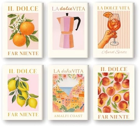 SWZEC Malen nach Zahlen – 6 Mini-Gemälde | Italienische ''Dolce Vita'' Set(MPB106,mit Rahmen)