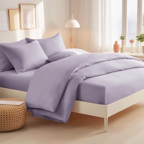 RUIKASI Super King Duvet Set 4 Piece Lavender - Superking Bedding Sets Microfiber Duvet Cover with Fitted Sheet and Pillow Cases