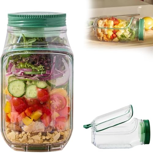 Zenova Salad Pod, Portable Salad Pod Jar with Side Opening,300mL Vertical Layering Salads Pod Built-in Bowl Design, Leak Proof Sauce Dressing Case,Fresh Salads Container for Lunch,Fruit (1PC)
