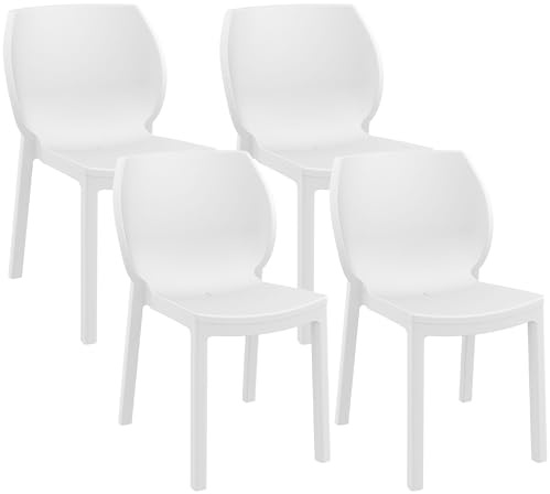 CLP Gartenstühle 4er Set stapelbar wetterfest Nora, Moderne Terrassenstühle UV-beständig, robuste Outdoorstühle aus Kunststoff belastbar, Farbe:weiß