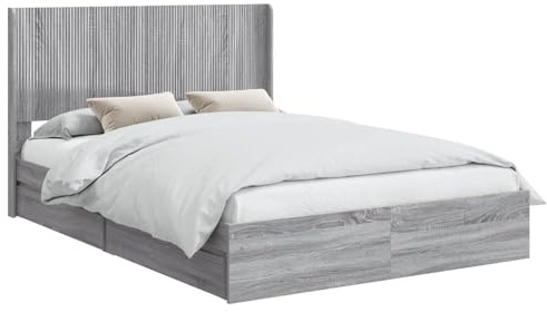 vidaXL Bettgestell mit Stauraum und Kopfteil Grau Sonoma 160 x 200 cm, Moderner Schlafzimmerstauraum-Bett, rechteckiger Rahmen, schickes Latten-Design, platzsparendes Möbelstück