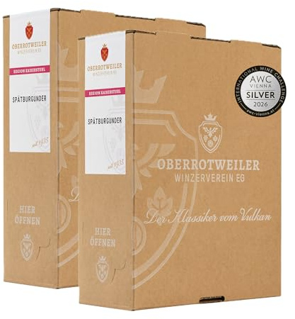 Oberrotweiler Spätburgunder Wein-Box 3 Liter QbA - SILBER 2026 AWC Vienna - Rotwein ausdrucksstark und saftig im Geschmack - Badischer Wein (2 x 3,0 l Bag-in-Box)