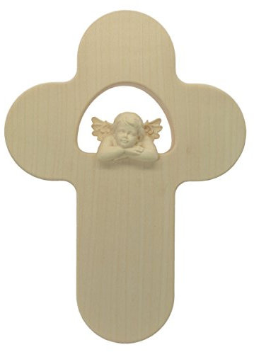 Junker Kirchenbedarf Kinderkreuz Holz mit Engel Raffael Natur, 17cm